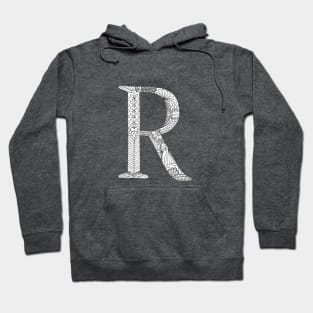 Henna Alphabet R / Henna Letter R - Black Henna Line Art Hoodie